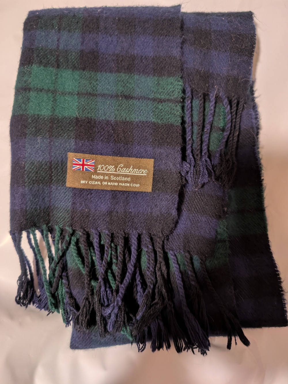 Luxury 100% Cashmere Black Watch Tartan Scarf Made In Scotland Fringe